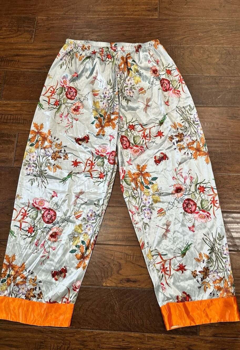 Breezaya Flora and Fauna Print Pants Size 3XL Light Blue Satin